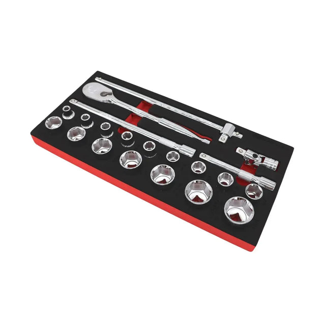 BoxoUSA 21-Piece 1/2" Drive 6-Point SAE Socket Set | 1/3 Drawer EVA Foam BX869-R2