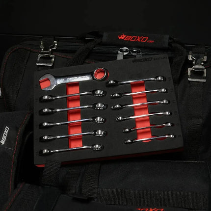 BoxoUSA 12-Piece Metric Stubby Combination Spanner Set | 2/9 Drawer EVA Foam BX871-R2