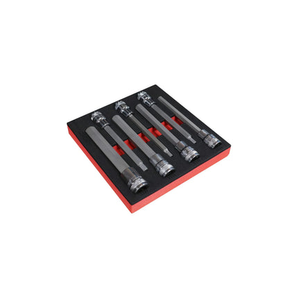 BoxoUSA 7-Piece 1/2" Drive Long Hex Bit Socket | 1/6 Drawer EVA Foam BX886-R2