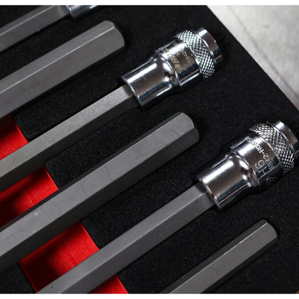 BoxoUSA 7-Piece 1/2" Drive Long Hex Bit Socket | 1/6 Drawer EVA Foam BX886-R2