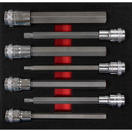 BoxoUSA 7-Piece 1/2" Drive Long Hex Bit Socket | 1/6 Drawer EVA Foam BX886-R2