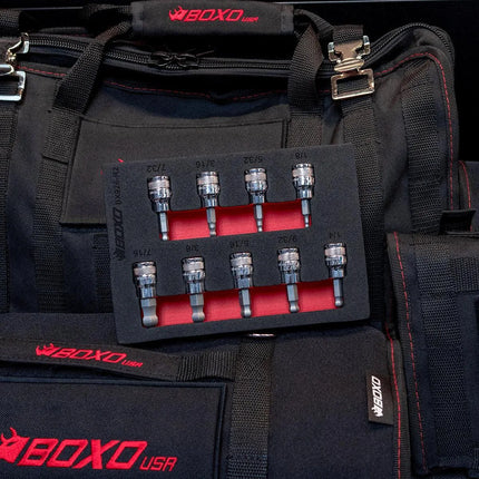 BoxoUSA 9-Piece 3/8" Drive SAE Ball Point Hex Bit Socket Set | 1/9 Drawer EVA Foam BX926-R2