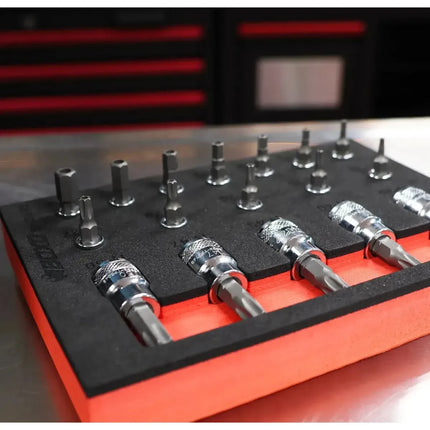 BoxoUSA 17-Piece 1/4" & 3/8" Drive Tamper Proof Hex & Torx Bit Socket Set | 1/9 Drawer EVA Foam BX938-R2