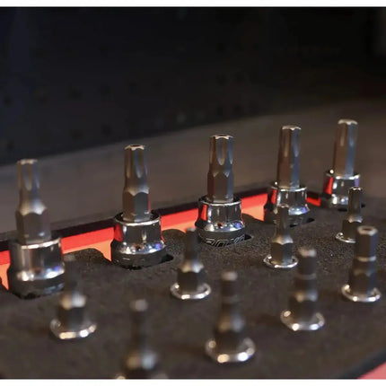 BoxoUSA 17-Piece 1/4" & 3/8" Drive Tamper Proof Hex & Torx Bit Socket Set | 1/9 Drawer EVA Foam BX938-R2