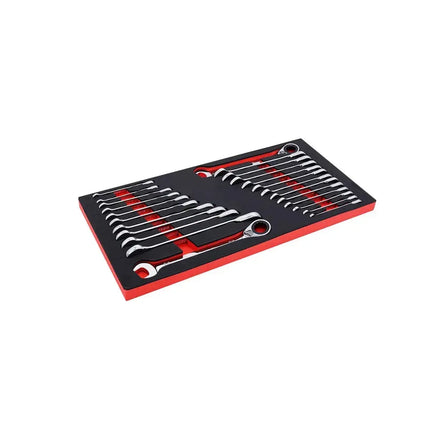 BoxoUSA 24-Piece Metric & SAE Reversible Ratcheting Wrench Set | 1/3 Drawer EVA Foam BX946-R2