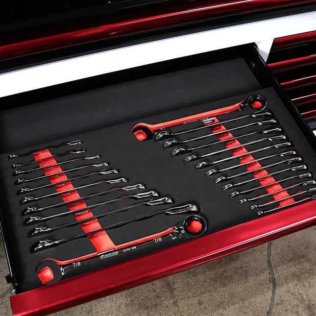 BoxoUSA 24-Piece Metric & SAE Reversible Ratcheting Wrench Set | 1/3 Drawer EVA Foam BX946-R2