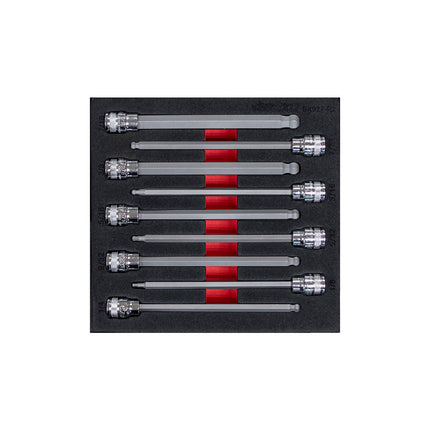 BoxoUSA 9-Piece 3/8" Drive SAE Extra-Long Ball Point Hex Bit Socket Set | 1/6 Drawer EVA Foam BX927-R2