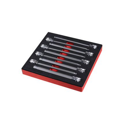 BoxoUSA 9-Piece 3/8" Drive SAE Extra-Long Ball Point Hex Bit Socket Set | 1/6 Drawer EVA Foam BX927-R2
