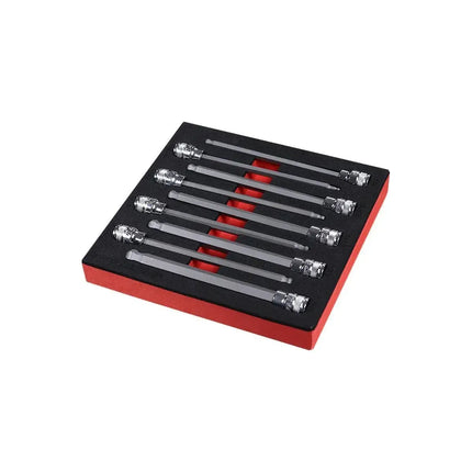 BoxoUSA 9-Piece 3/8" Drive SAE Extra-Long Ball Point Hex Bit Socket Set | 1/6 Drawer EVA Foam BX927-R2