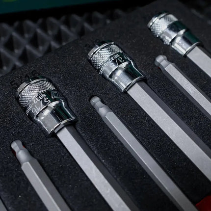 BoxoUSA 9-Piece 3/8" Drive SAE Extra-Long Ball Point Hex Bit Socket Set | 1/6 Drawer EVA Foam BX927-R2