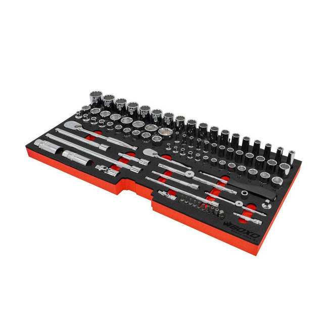 BoxoUSA 133-Piece, 6 and 12-Point, Metric Tool Set for 3-Drawer Hand Carry Box BXE001A-R2