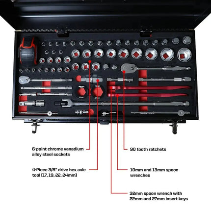 BoxoUSA MotoBox | Ricky Carmichael 3-Drawer Portable Tool Box with 103-Piece Metric Motorcycle Tool Set MOTOBX1-BK-RC2