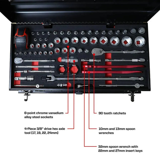 BoxoUSA MotoBox | 103-Piece Metric Motorcycle 3-Drawer Hand Carry Tool Box MOTOBX1-BK