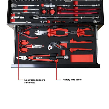 BoxoUSA MotoBox | Ricky Carmichael 3-Drawer Portable Tool Box with 103-Piece Metric Motorcycle Tool Set MOTOBX1-BK-RC2