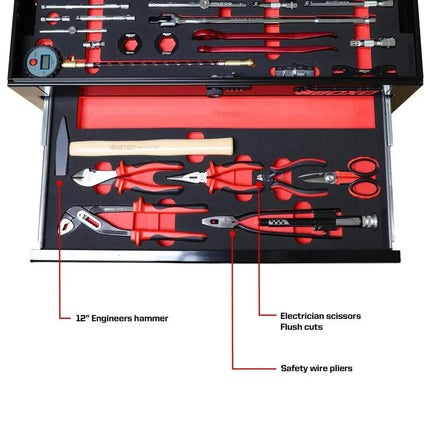BoxoUSA MotoBox | Ricky Carmichael 26" 5-Drawer Portable Tool Box with 103-Piece Metric Motorcycle Tool Set MOTOBX5-BK-RC2