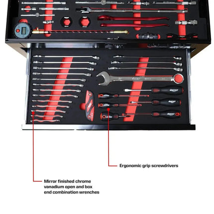 BoxoUSA MotoBox | Ricky Carmichael 26" 5-Drawer Portable Tool Box with 103-Piece Metric Motorcycle Tool Set MOTOBX5-BK-RC2