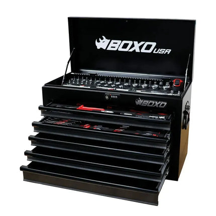 BoxoUSA MotoBox | Ricky Carmichael 26" 5-Drawer Portable Tool Box with 103-Piece Metric Motorcycle Tool Set MOTOBX5-BK-RC2