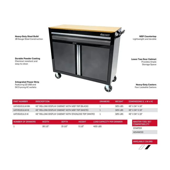 BoxoUSA Tech Series | 45" Rolling Display Cabinet with MDF Top | Black UAT451011LM-BK