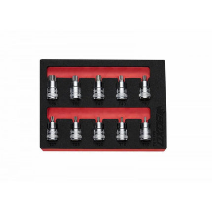 BoxoUSA 10-Piece 3/8" Drive Super Stubby Torx Bit Socket Set | 1/9th EVA Foam BX318-R2