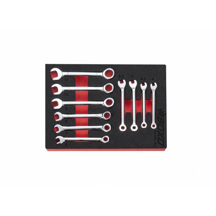 BoxoUSA 10-Piece Metric Mini Open Box End Combination Wrench Set | 1/9 Drawer EVA Foam BX364-R2