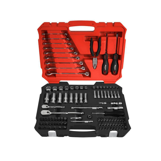 BoxoUSA 108-Piece 1/4" & 3/8" Drive SAE 12-Point Socket, Wrench & Screwdriver Tool Set BXB015