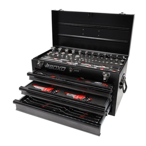 BoxoUSA-117-Piece SAE Tool Set with 3-Drawer Hand Carry Toolbox | Black-[product_sku]