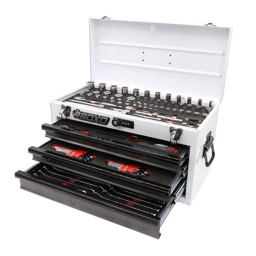 BoxoUSA-117-Piece SAE Tool Set with 3-Drawer Hand Carry Toolbox | White-[product_sku]