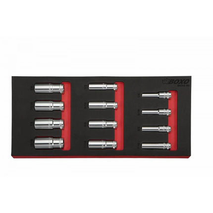 BoxoUSA 12-Piece 3/8" Drive SAE Deep 12-Point Socket Set | 1/3rd EVA Foam BX243-R2