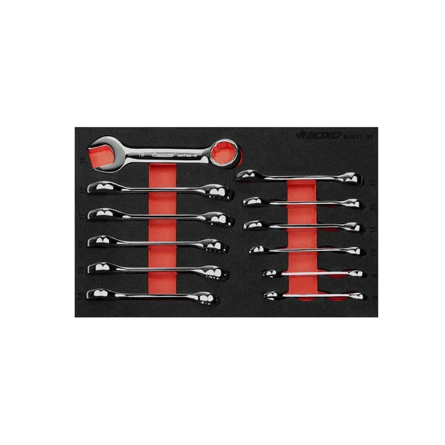 BoxoUSA 12-Piece Metric Stubby Combination Spanner Set | 2/9 Drawer EVA Foam BX871-R2
