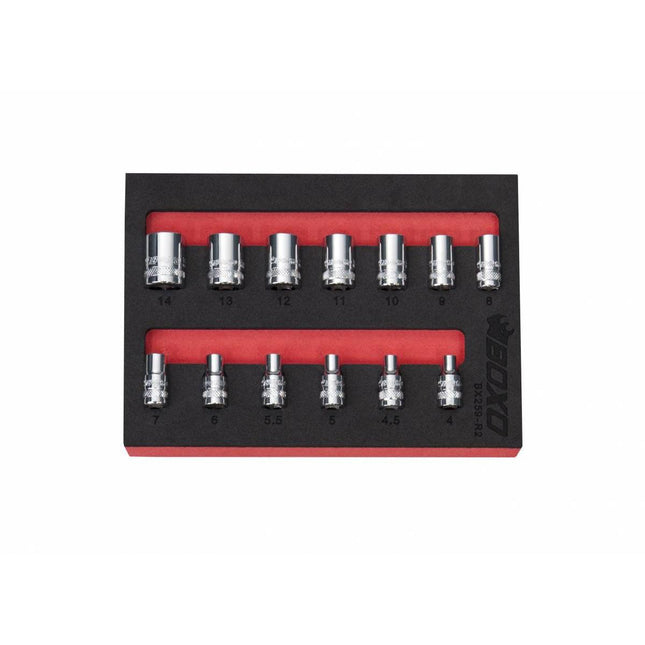BoxoUSA-13 Pc 1/4" Drive Metric Standard Length 6 Pt Chrome Socket Set | 1/9th EVA Foam-[product_sku]