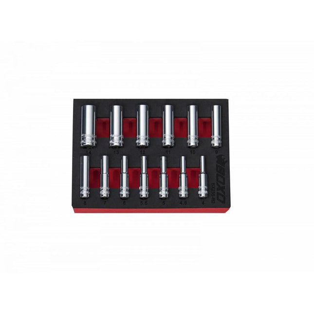 BoxoUSA 13-Piece 1/4" Drive Metric Deep 12-Point Chrome Socket Set | 1/9th EVA Foam BX255-R2