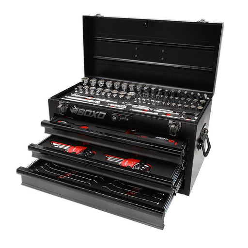 BoxoUSA-133-Piece Metric Tool Set with 3-Drawer Hand Carry Toolbox | Black-[product_sku]