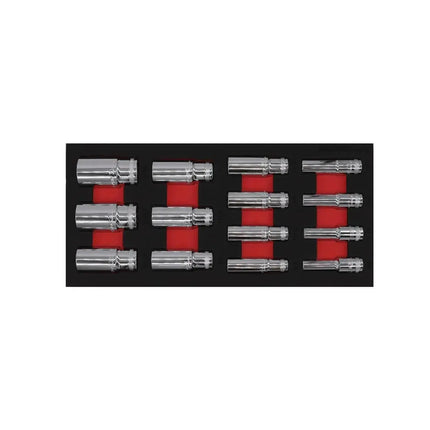 BoxoUSA 14-Piece 1/2" Drive 6-Point SAE Deep Socket Set | 1/3 Drawer EVA Foam BX684-R2