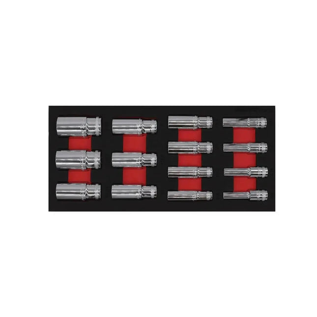 BoxoUSA 14-Piece 1/2" Drive 6-Point SAE Deep Socket Set | 1/3 Drawer EVA Foam BX684-R2