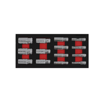 BoxoUSA 14-Piece 1/2" Drive 6-Point SAE Deep Socket Set | 1/3 Drawer EVA Foam BX684-R2