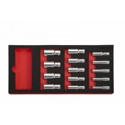 BoxoUSA 14-Piece 3/8" Drive Metric Deep 12-Point Socket Set | 1/3rd EVA Foam BX242-R2