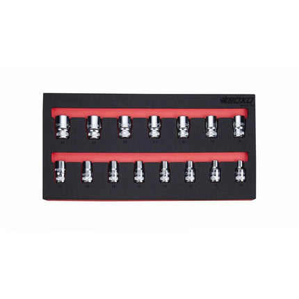 BoxoUSA 15-Piece 1/2" Dr Metric Standard Length Multifix Spline Chrome Socket Set | 1/3rd EVA Foam BX327-R2