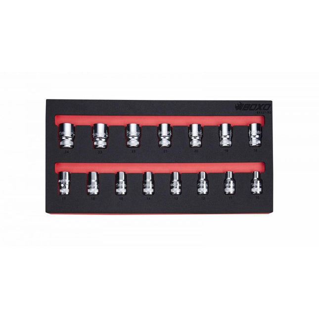BoxoUSA-15-Piece 1/2" Dr Metric Standard Length Multifix Spline Chrome Socket Set | 1/3rd EVA Foam-[product_sku]