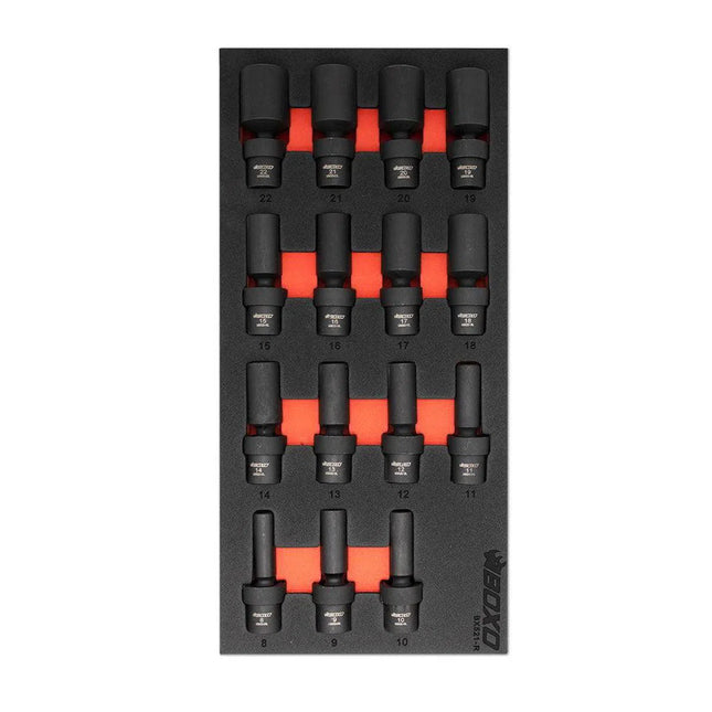 BoxoUSA 15-Piece 3/8" Drive 6-Point Metric Deep Impact Swivel Socket Set | 1/3rd EVA Foam BX521-R