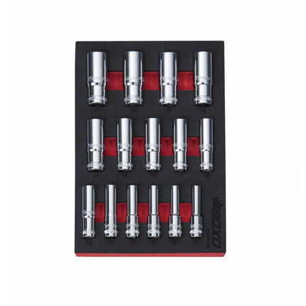 BoxoUSA 15-Piece 3/8" Drive Metric Deep 12-Point Chrome Socket Set | 2/9th EVA Foam BX263-R2