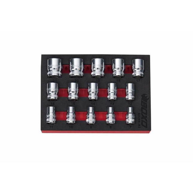 BoxoUSA 15-Piece 3/8" Drive Metric Standard Length 6-Point Chrome Socket Set | 1/9th EVA Foam BX268-R2