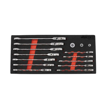 BoxoUSA 15-Piece Metric Flex Head Ratcheting Wrench Set | 1/3rd EVA Foam BX022A-R2