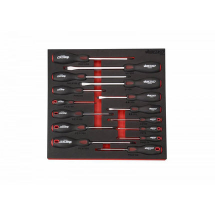 BoxoUSA 15-Piece Slotted, Phillips & Pozi Tip Screwdriver Set | 2/3rd EVA Foam BX094-R