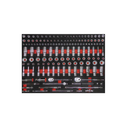 BoxoUSA 154-Piece 1/4" & 3/8" Drive Metric & SAE Socket Set | 3/3 Drawer EVA Foam BX246B-R2