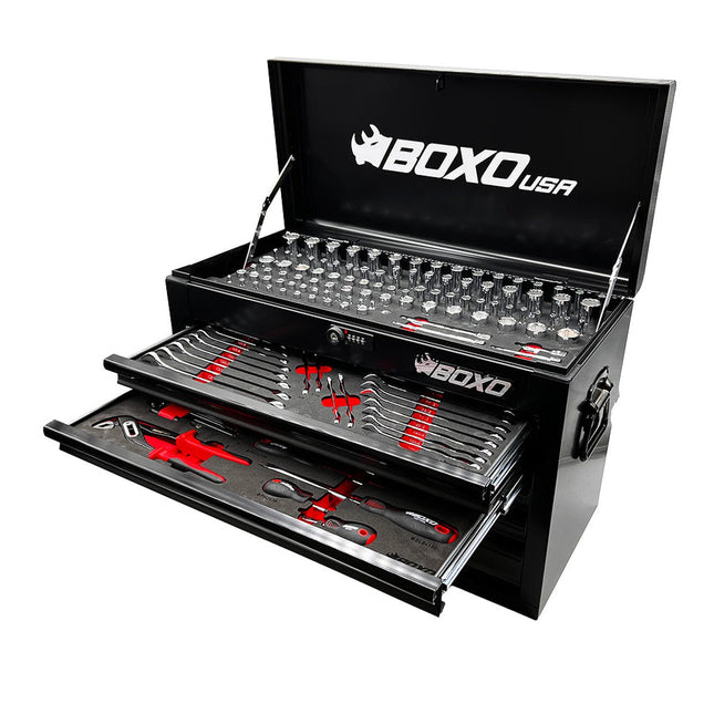 BoxoUSA-159-Piece Metric and SAE Combo Tool Set with 5-Drawer Hand Carry Box | Black-[product_sku]