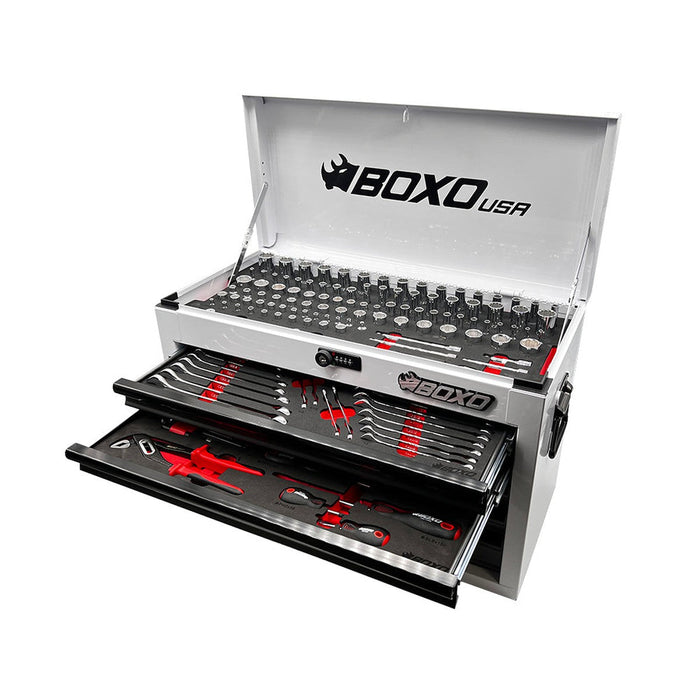 BoxoUSA-159-Piece Metric and SAE Combo Tool Set with 5-Drawer Hand Carry Box | White-[product_sku]