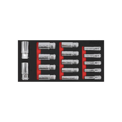 BoxoUSA 16-Piece 1/2" Drive Metric 6-Point Deep Socket Set | 1/3 Drawer EVA Foam BX017A-R2