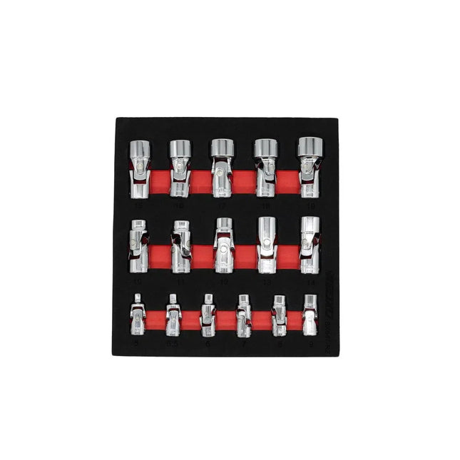 BoxoUSA 16-piece ¼” Drive & ⅜” Drive 6-point Universal Socket Set | 1/6 Drawer EVA Foam BX847-R2