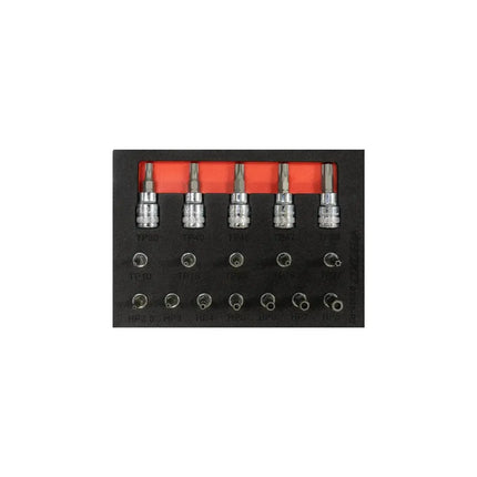 BoxoUSA 17-Piece 1/4" & 3/8" Drive Tamper Proof Hex & Torx Bit Socket Set | 1/9 Drawer EVA Foam BX938-R2