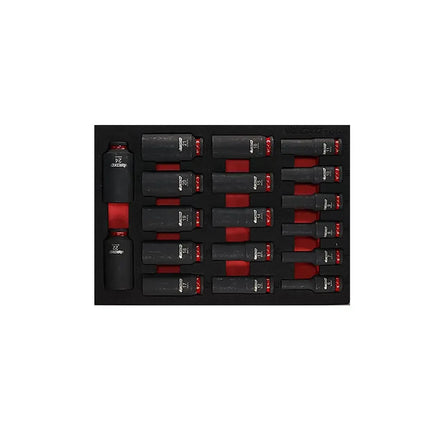 BoxoUSA 18-Piece 3/8" Drive 6-Point Metric Deep Impact Socket Set | 2/9 Drawer EVA Foam BX834-R